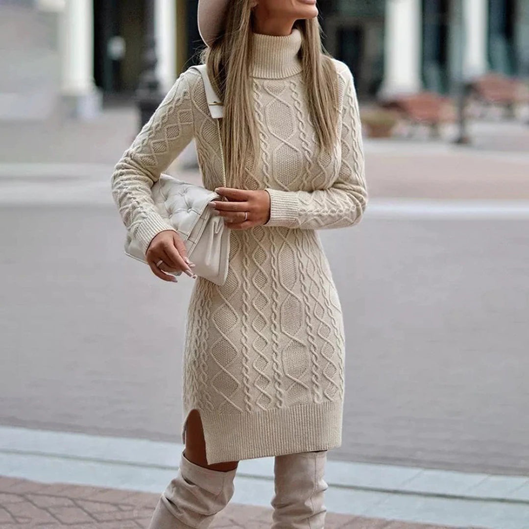 Robe longue en grosse maille à col roulé pour femme