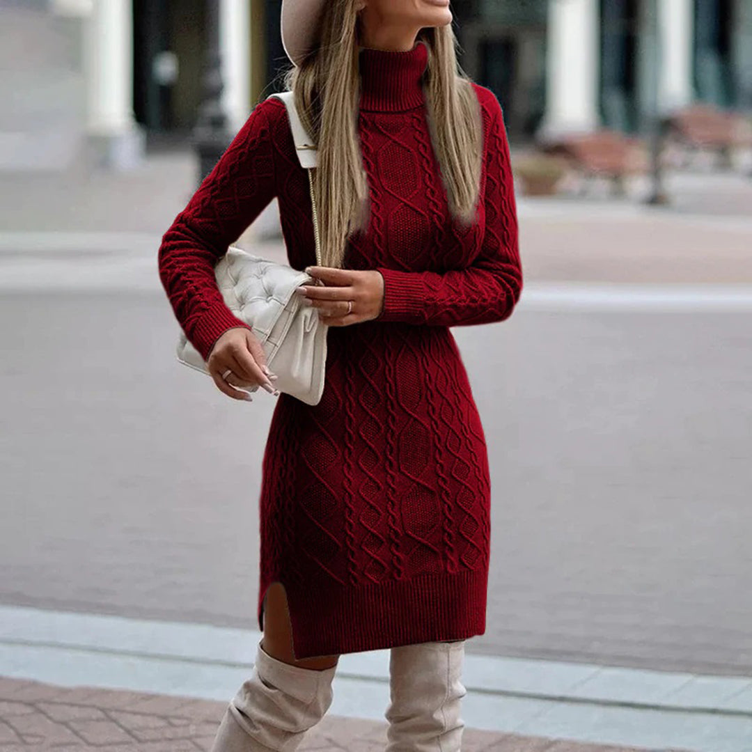 Robe longue en grosse maille à col roulé pour femme
