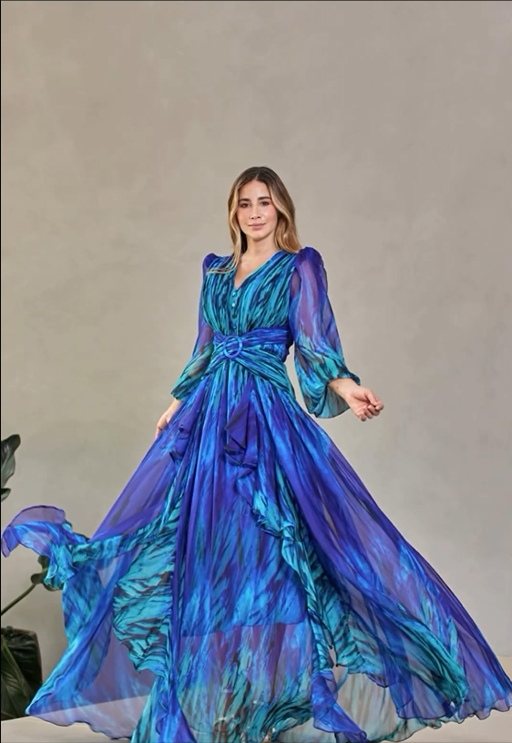 Robe Longue Femme Élégante Printemps Tissu Léger - Vivian-3