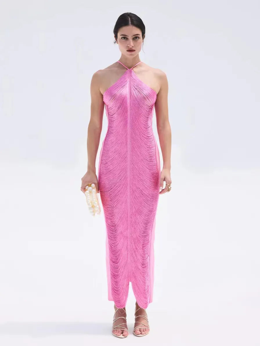 Variant image for Robe Longue Femme Asymétrique Élégante avec Franges - Camille-1