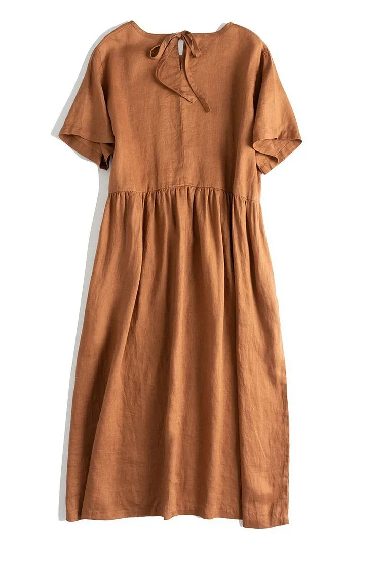 Robe Longue Femme Ample en Lin Élégante - Été Blanche - Ainara-4