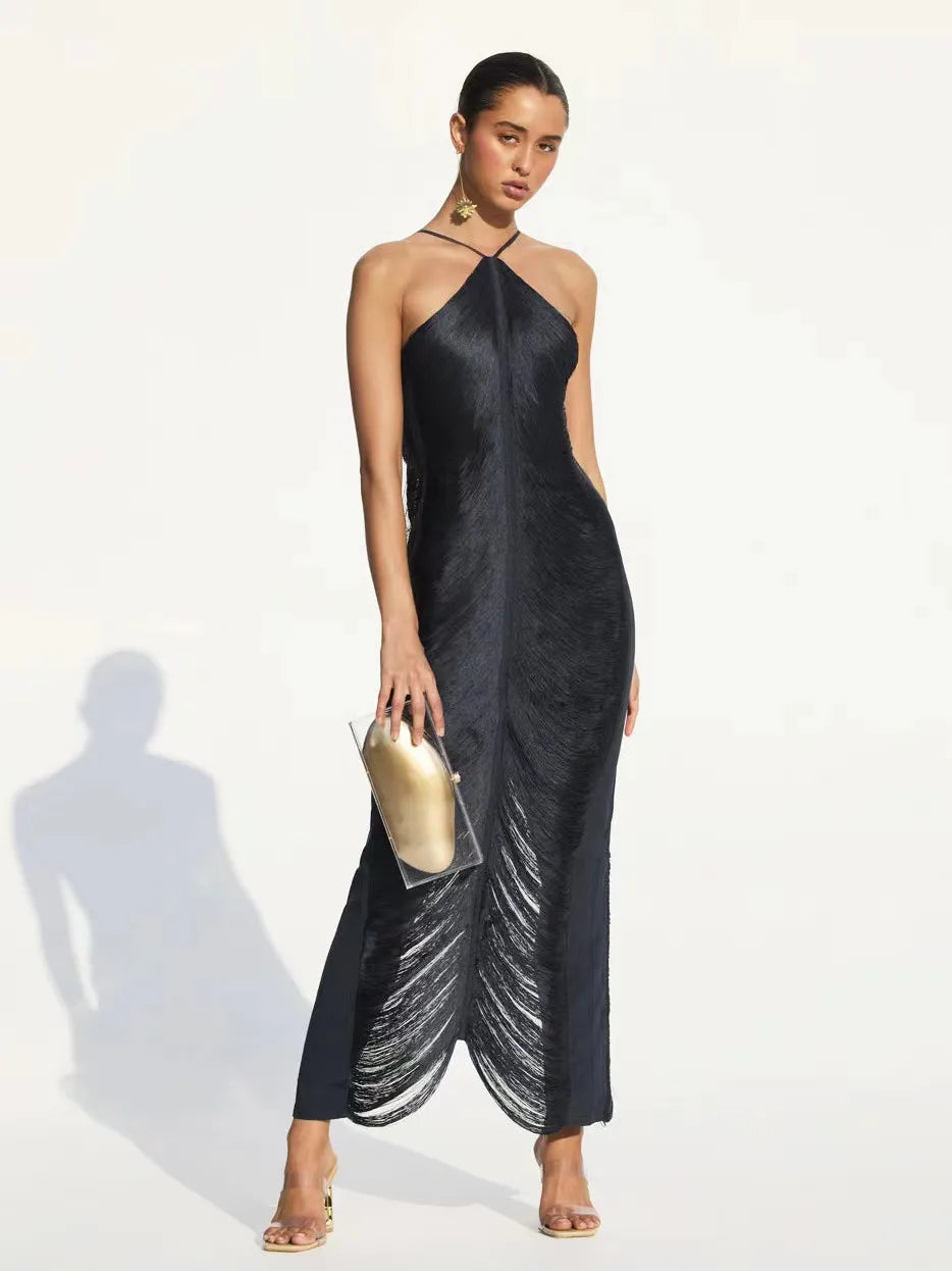 Variant image for Robe Longue Femme Asymétrique Élégante avec Franges - Camille-5
