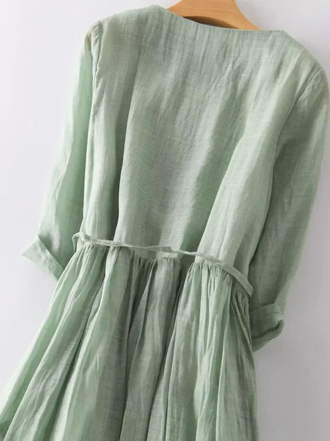 Robe Longue Femme Élégante à Volants en Coton et Lin - Alba-4