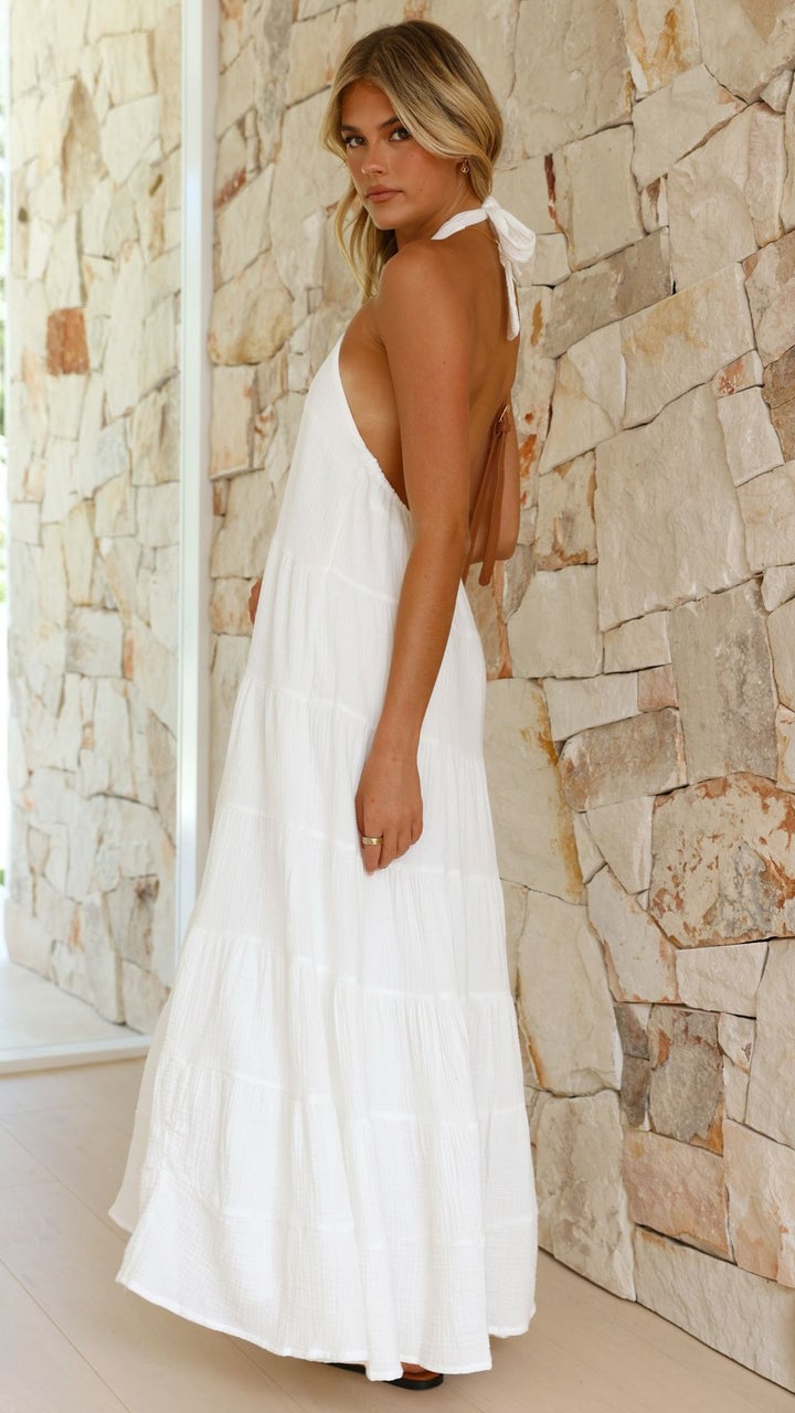 Robe d'Été Femme Chic Blanche à Manches Courtes - Moniqua-6