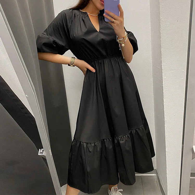 Variant image for Robe Longue Femme à Manches Bouffantes Élégante - Casandra-13