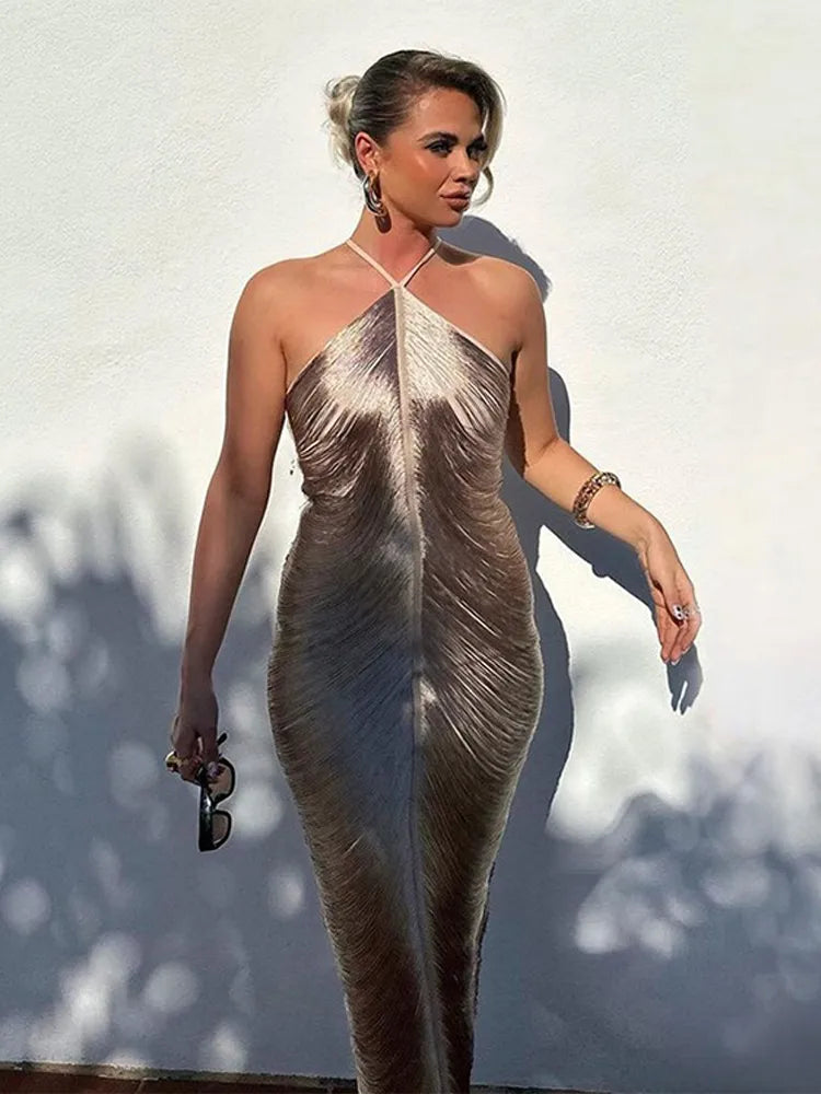 Variant image for Robe Longue Femme Asymétrique Élégante avec Franges - Camille-21