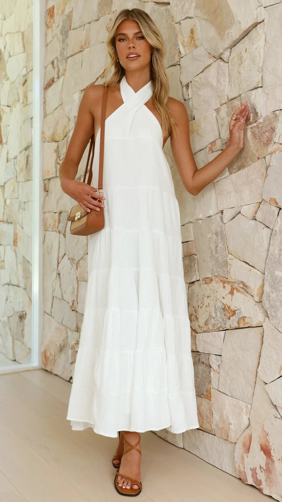 Robe d'Été Femme Chic Blanche à Manches Courtes - Moniqua-4