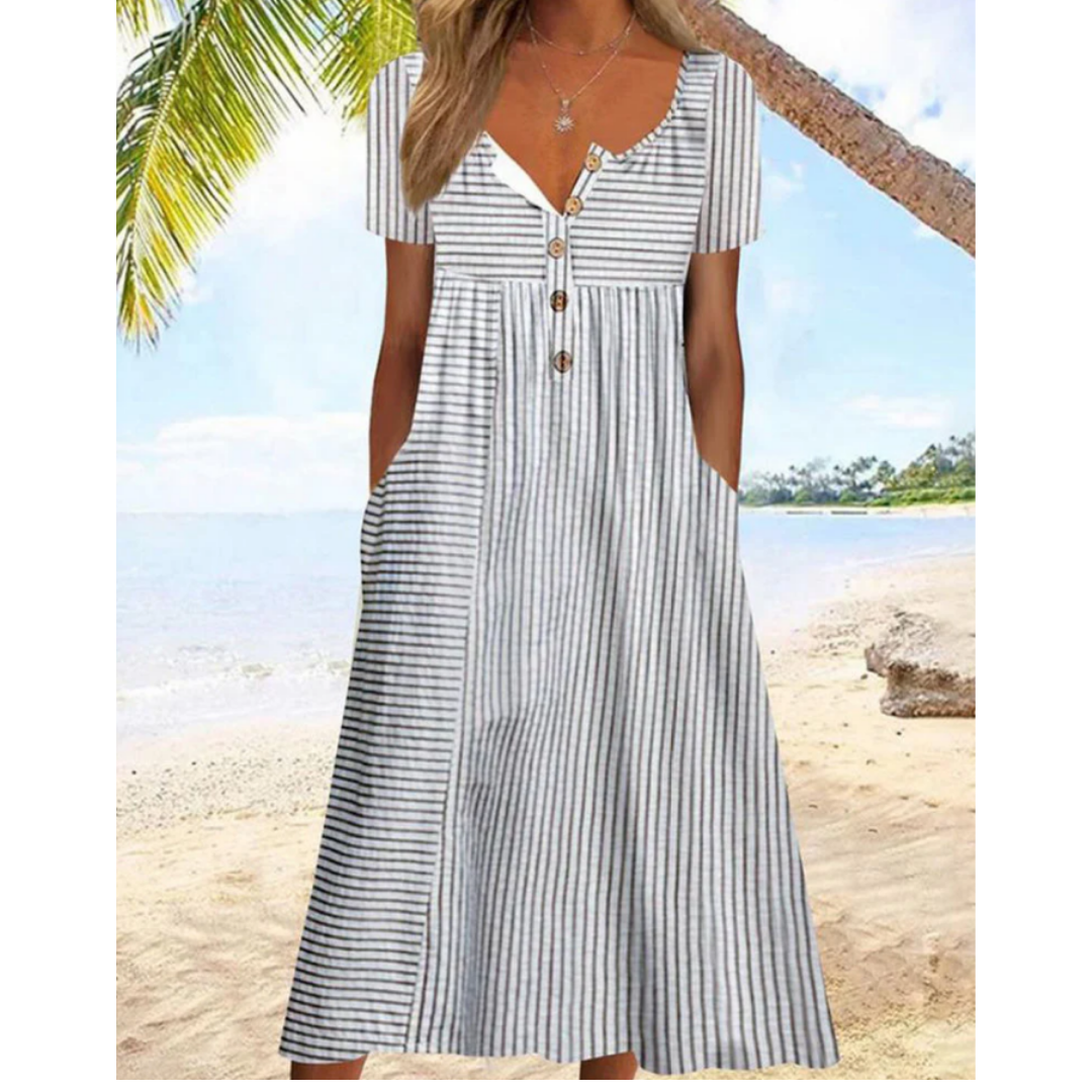 Robe d'été à manches courtes avec demi-boutons pour femmes - Alexa