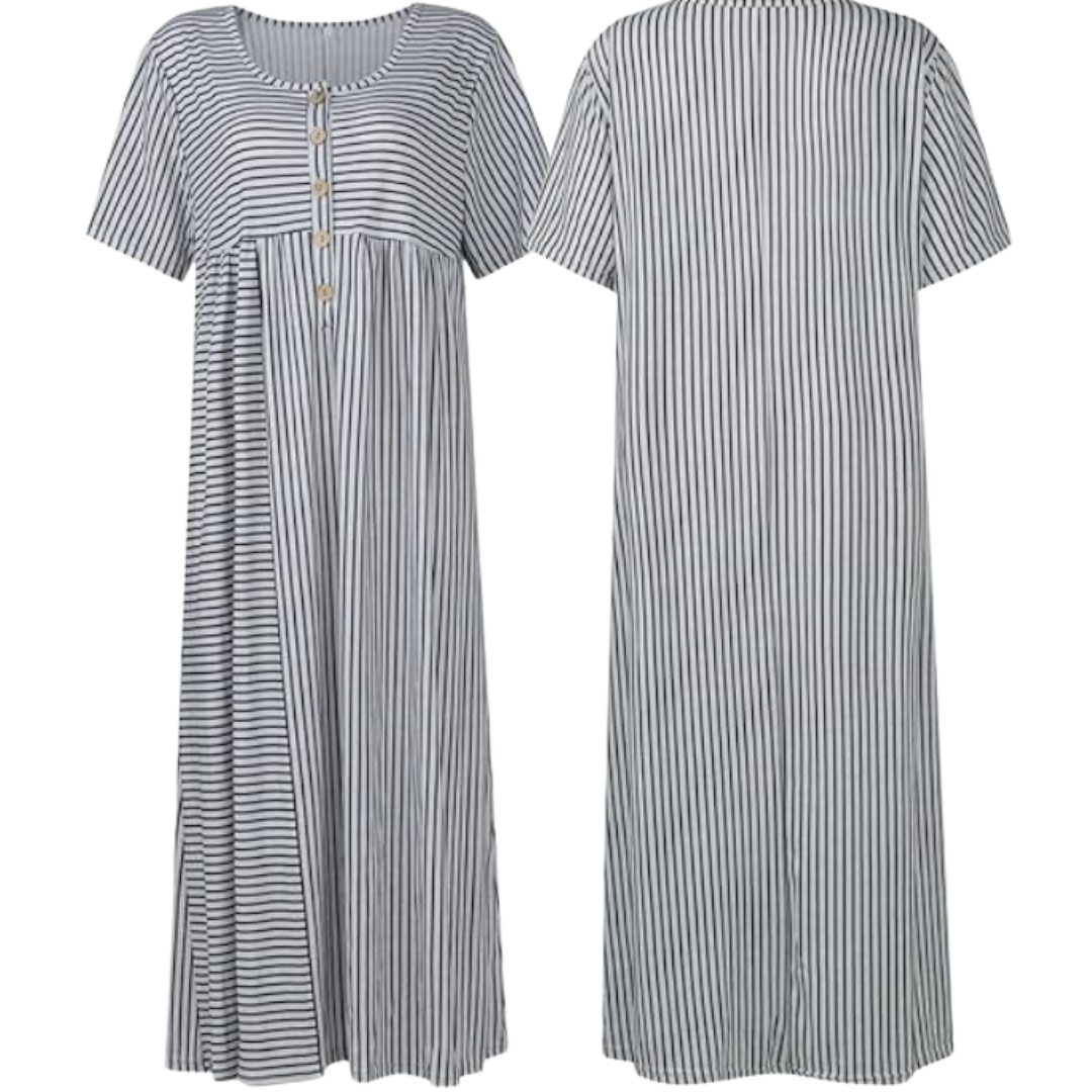 Robe d'été à manches courtes avec demi-boutons pour femmes - Alexa