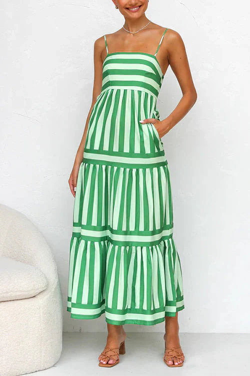 Variant image for Robe Longue Femme à Rayures Colorées Bretelles Spaghetti - Lola-17