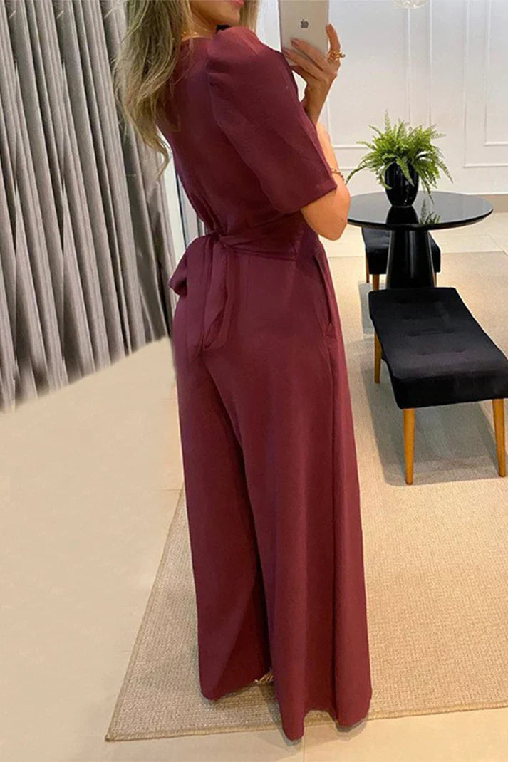 Combinaison Femme Chic Col en V Élégante Polyvalente - Emma-2