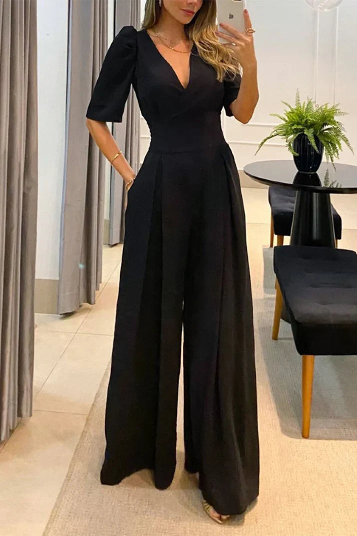 Combinaison Femme Chic Col en V Élégante Polyvalente - Emma-4