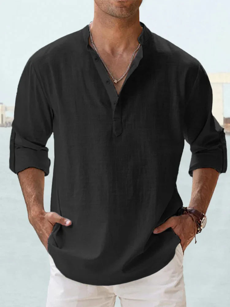 Jacob - Chemise Décontractée à Manches Longues en Lin et Coton pour Hommes