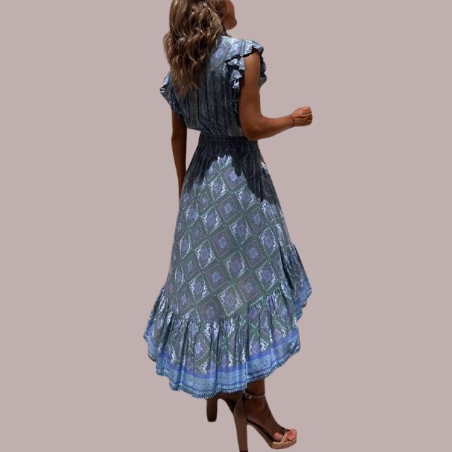 Robe Femme Bohème Échancrée avec Ceinture à Nouer - Élégante et Aérée-3