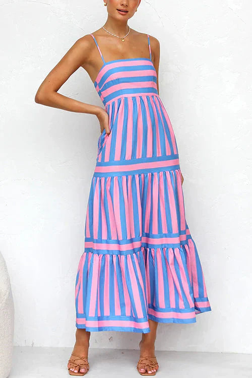 Variant image for Robe Longue Femme à Rayures Colorées Bretelles Spaghetti - Lola-16