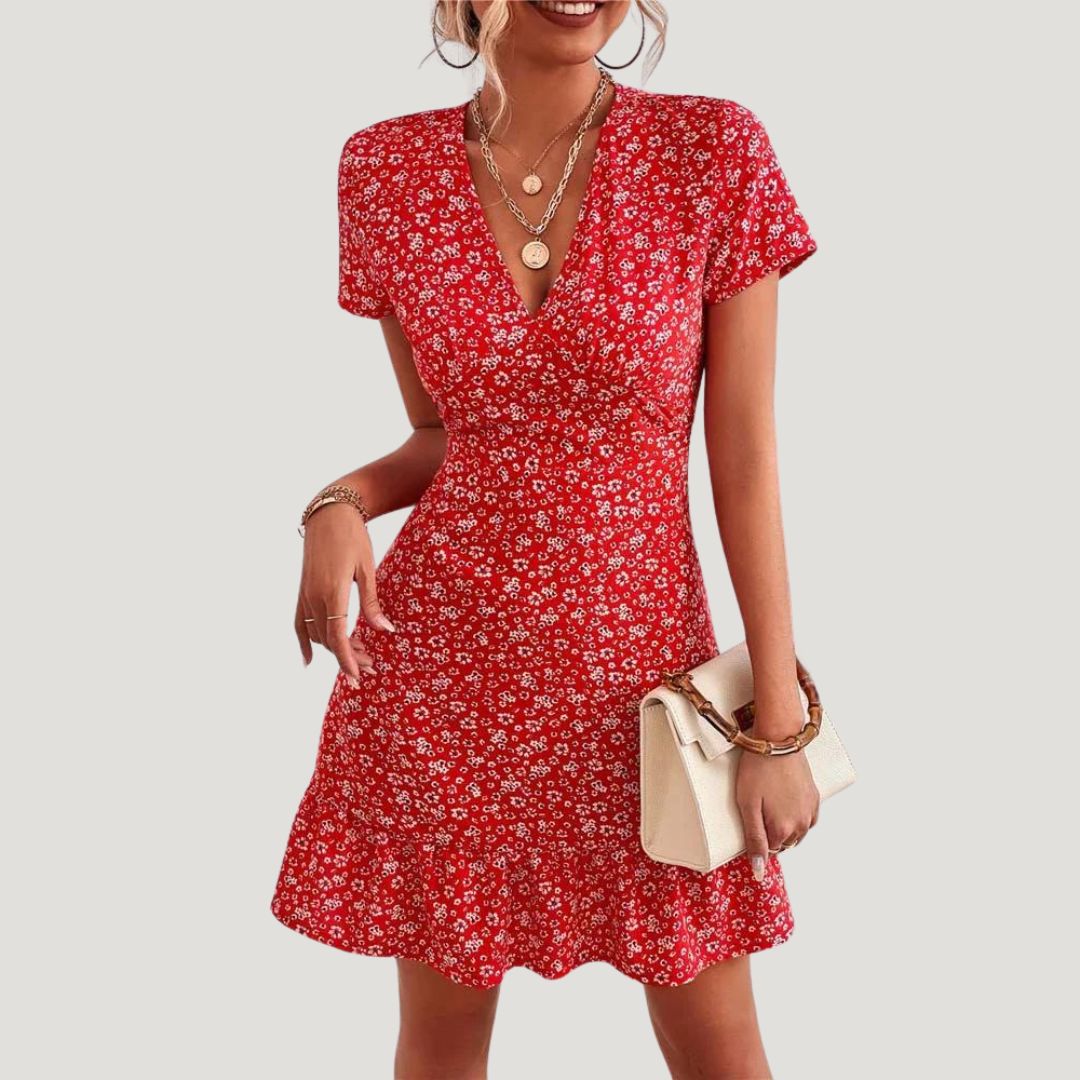 Robe Femme Courte Élégante Fleurie Col en V - Lily-3