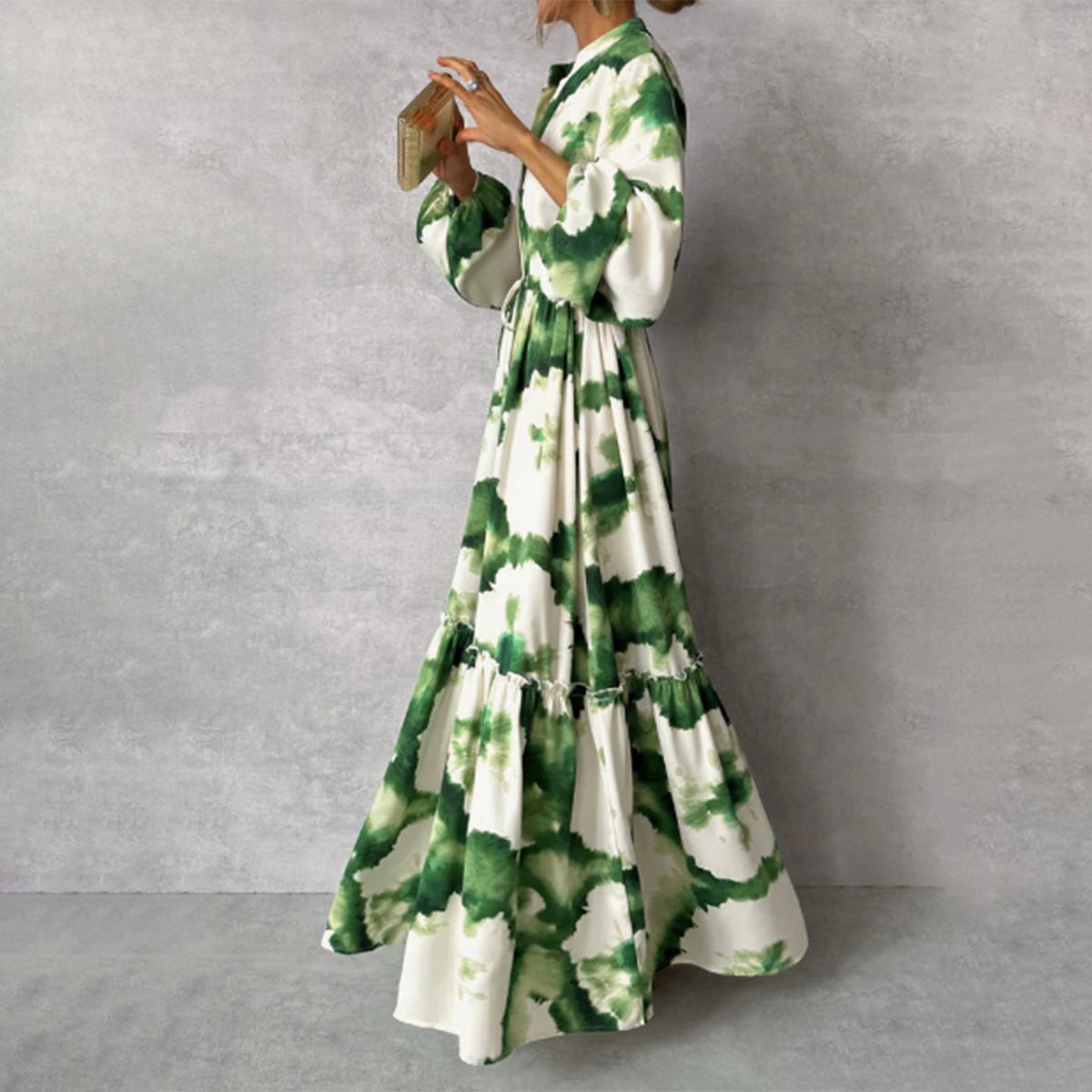 Variant image for Robe Longue Femme Élégante à Manches Longues - Vert Éclatant - Clara-1