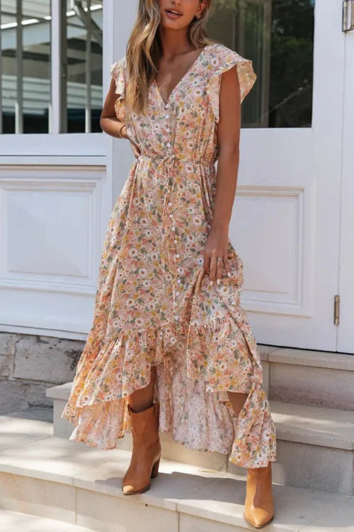 Variant image for Robe Longue Femme Fleurie avec Volants et Cordon de Serrage - Lola-1