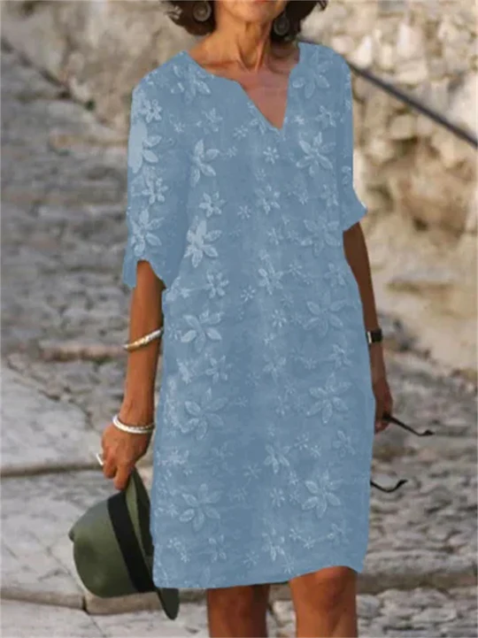 Sommerkleider mit Blumenmuster aus Baumwolle und Leinen pour femmes - Patricia