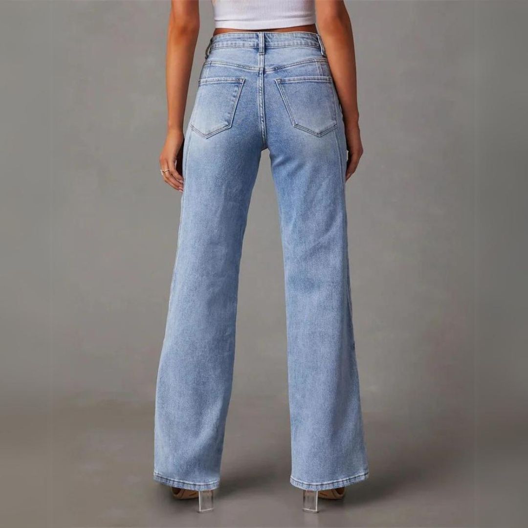 Jeans femme taille haute, coupe droite