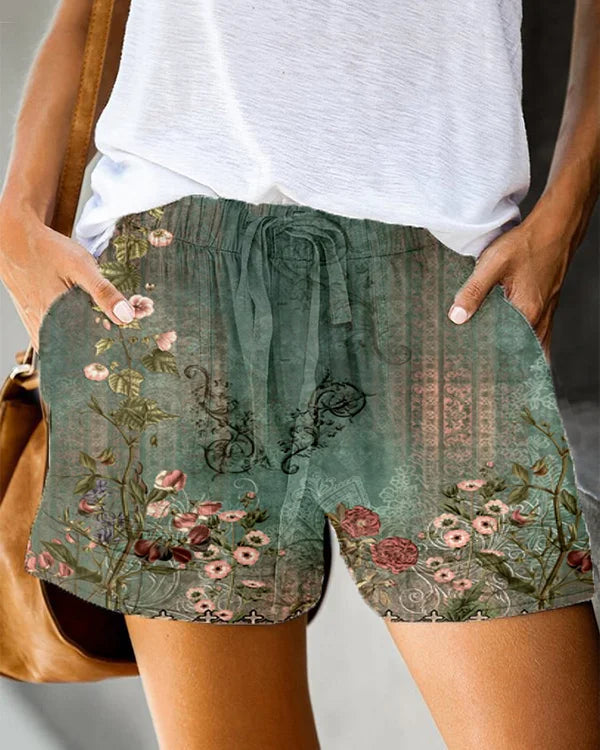 Short de sport décontracté à imprimé vintage pour femmes - Frida