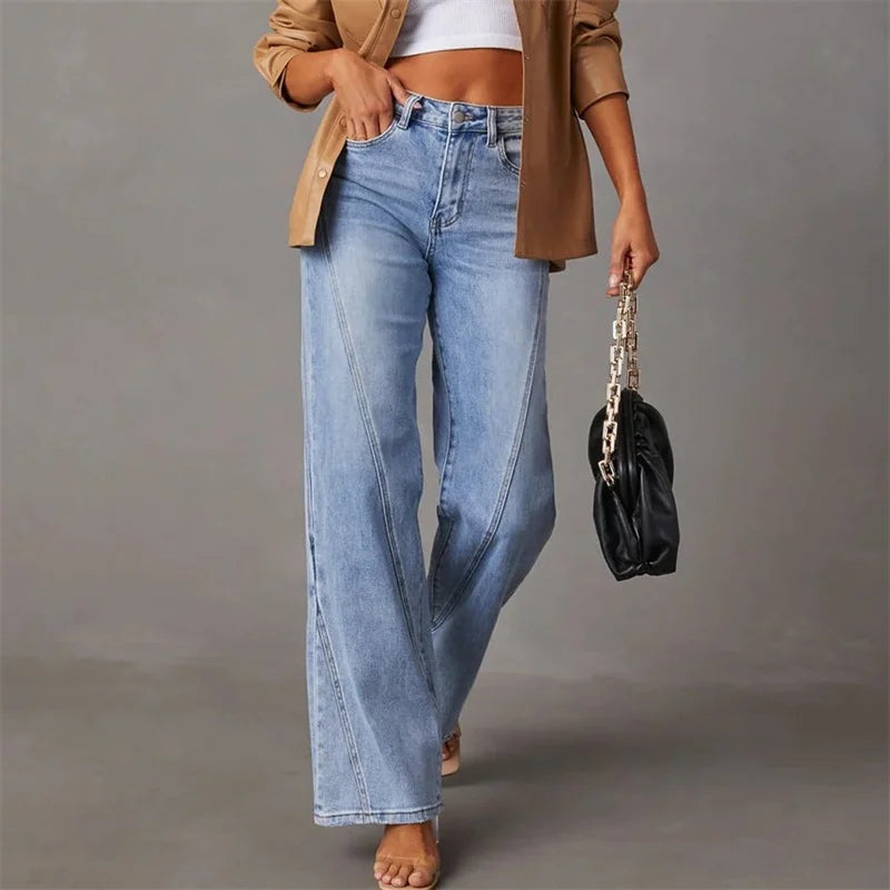 Jeans femme taille haute, coupe droite