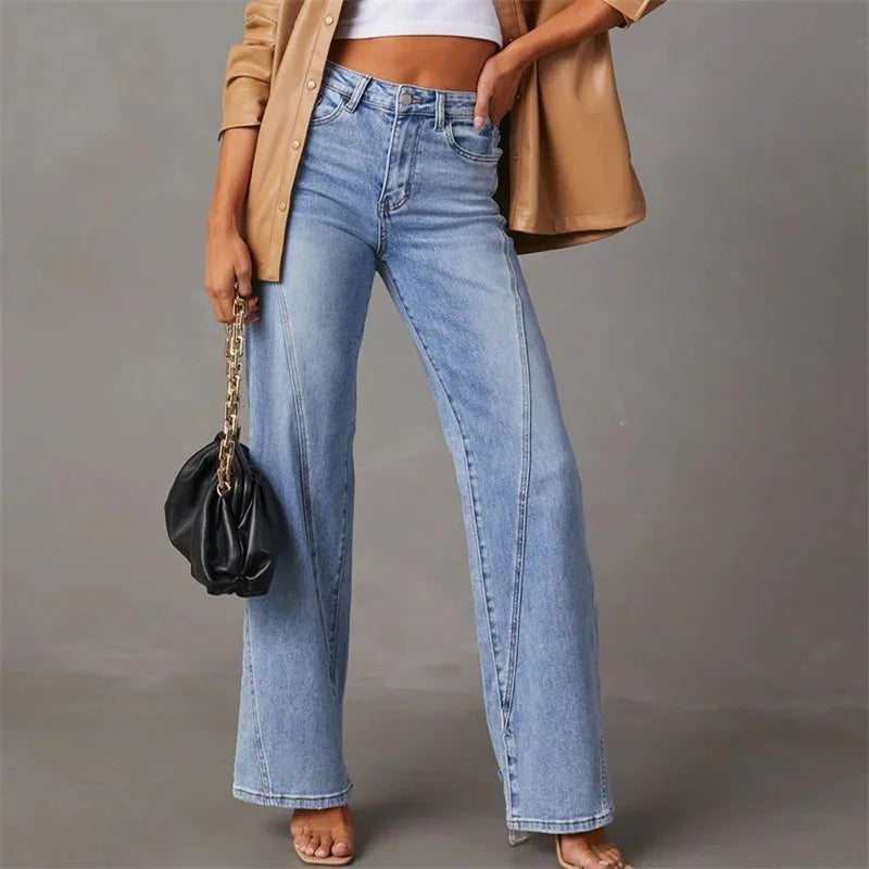 Jeans femme taille haute, coupe droite