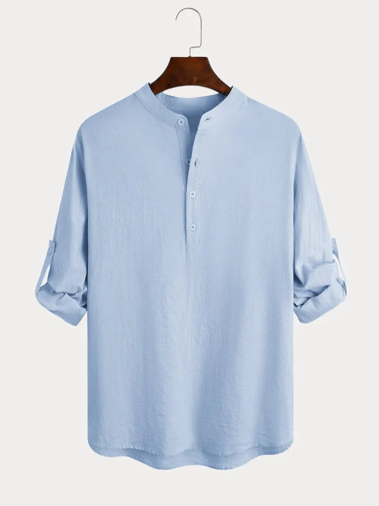 Jacob - Chemise Décontractée à Manches Longues en Lin et Coton pour Hommes