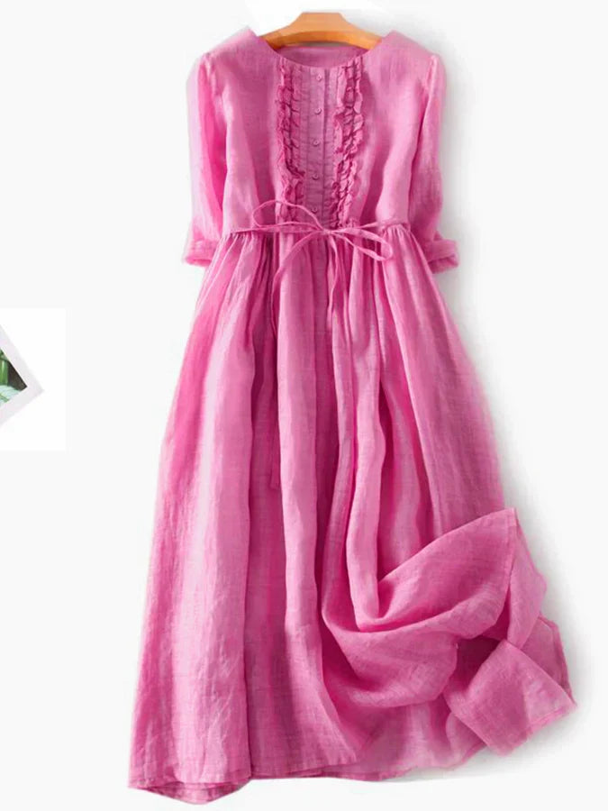 Variant image for Robe Longue Femme Élégante à Volants en Coton et Lin - Alba-5