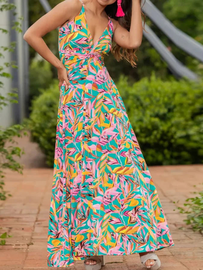 Robe Longue Femme Élégante Col en V Imprimé Sophistiqué - Victoria-2