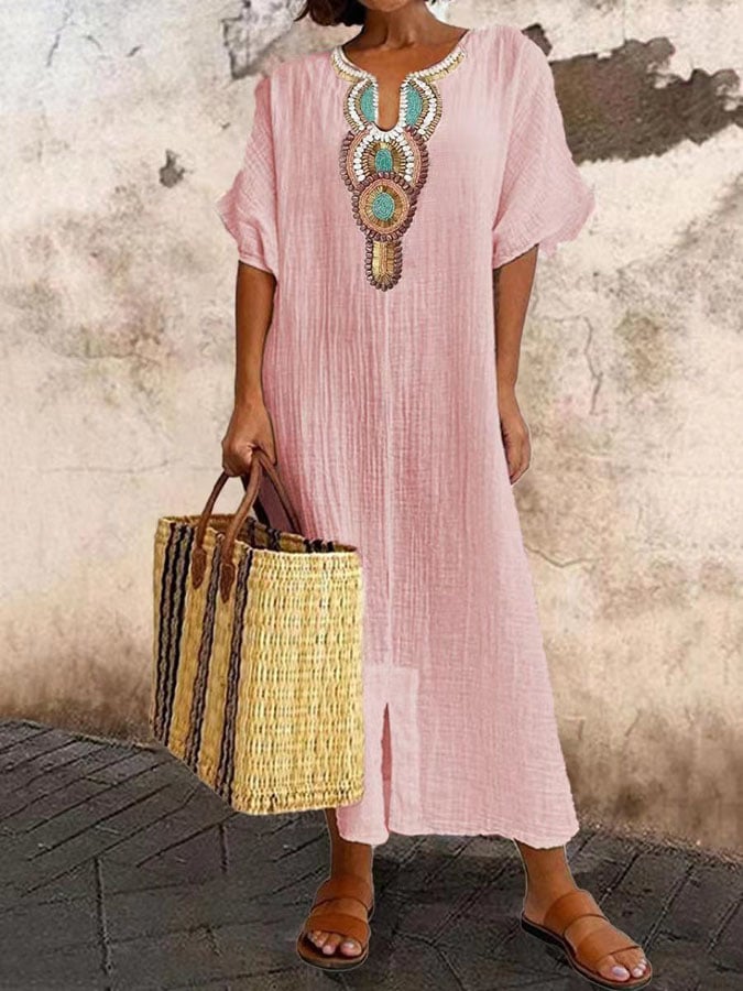 Variant image for Robe Caftan Aérienne Ethnique Chic Femme - Élégance Bohème-7