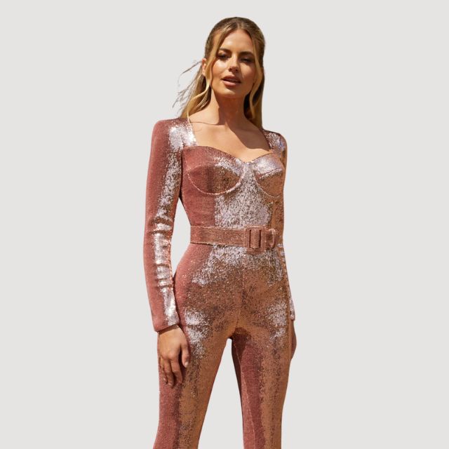 Combinaison Femme Pailletée Chic Manches Évasées - Vivian-6