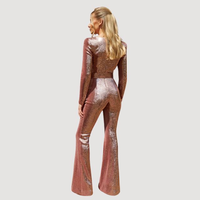 Combinaison Femme Pailletée Chic Manches Évasées - Vivian-4