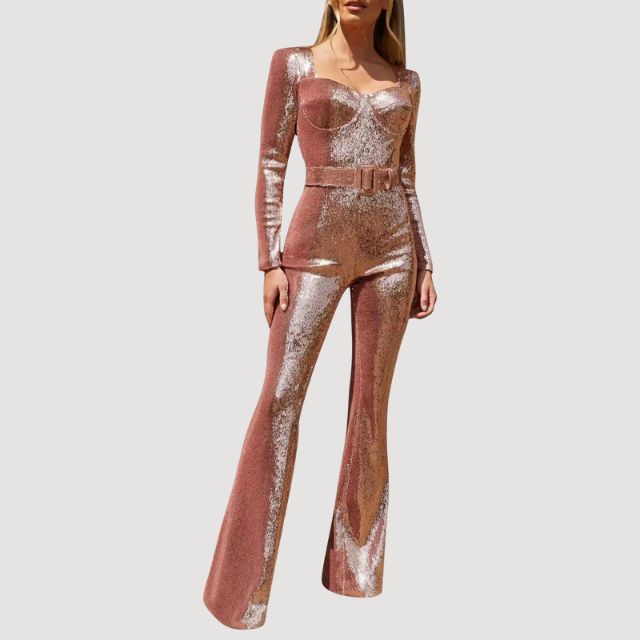Combinaison Femme Pailletée Chic Manches Évasées - Vivian-5