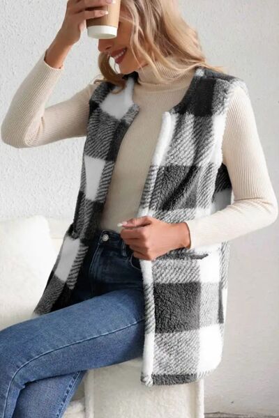Gilet à carreaux ouvert Élégance et confort - Claire