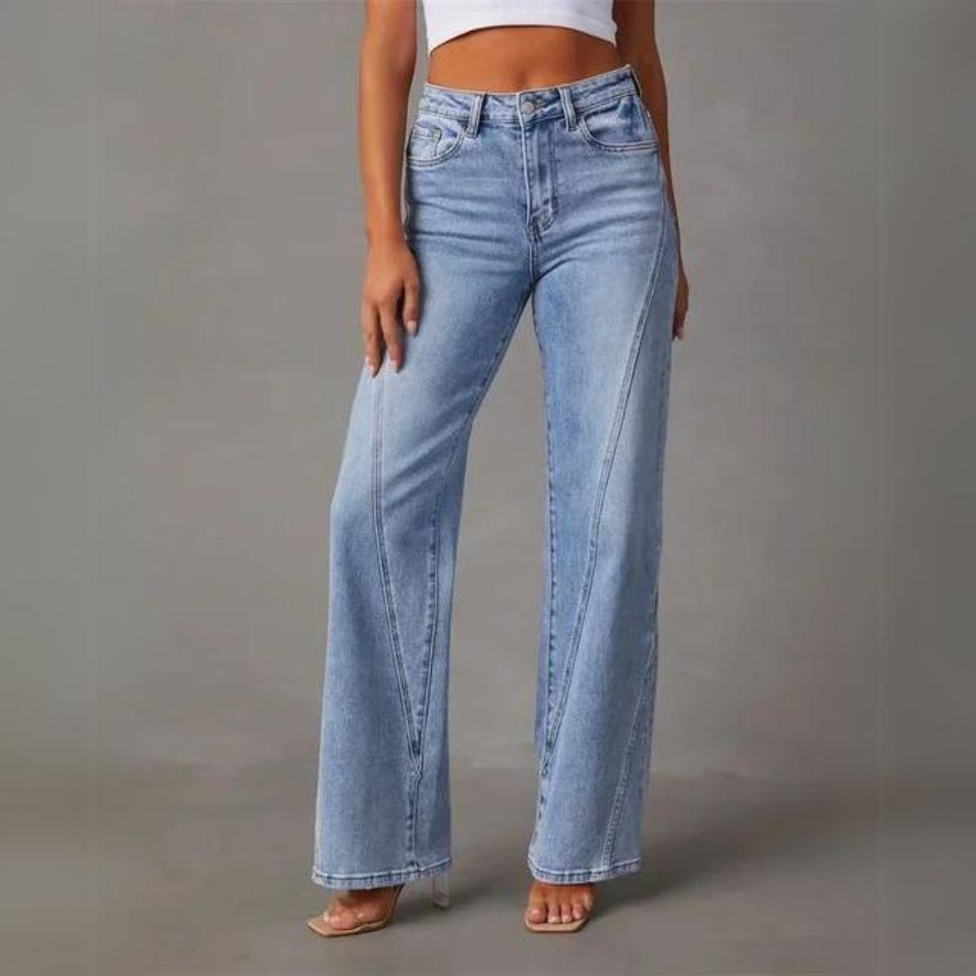 Jeans femme taille haute, coupe droite