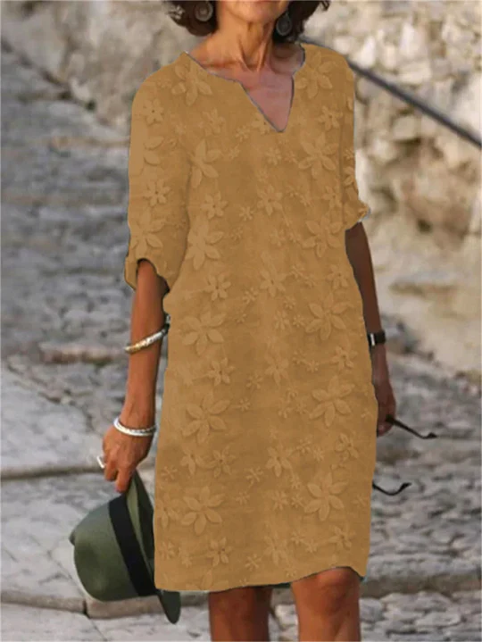 Sommerkleider mit Blumenmuster aus Baumwolle und Leinen pour femmes - Patricia