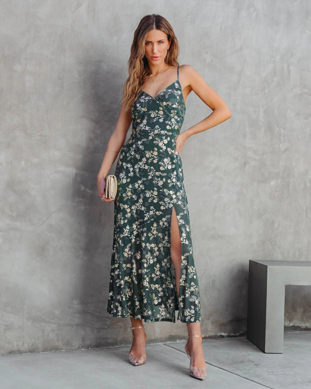 Robe Midi Femme Fleurie Chic Verte Élégante - Iliana-2