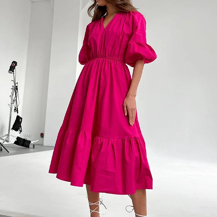 Variant image for Robe Longue Femme à Manches Bouffantes Élégante - Casandra-1