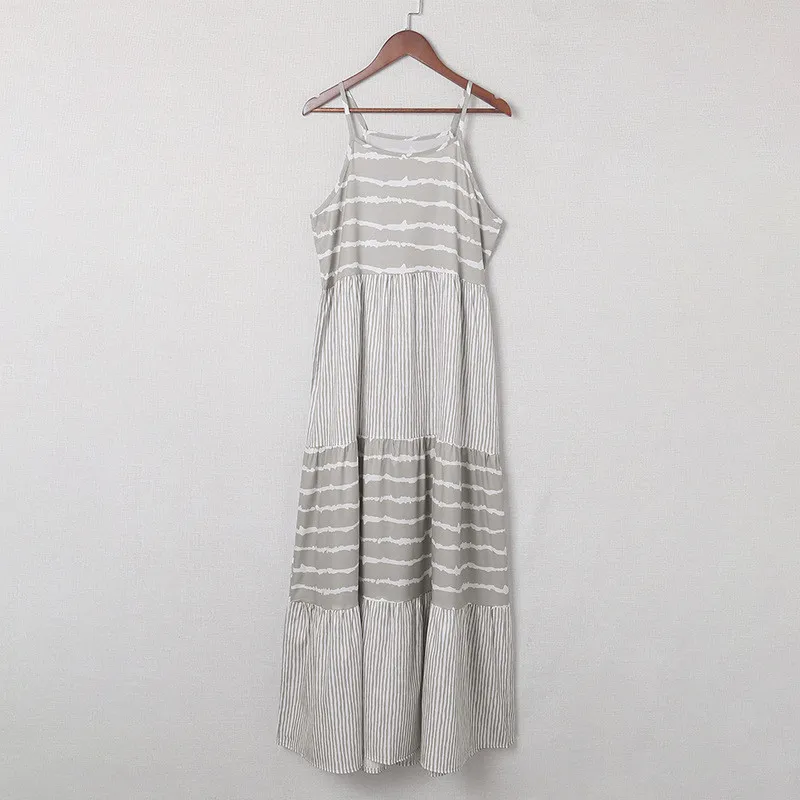 Robe de plage longue à imprimé rayé gris - Zoe