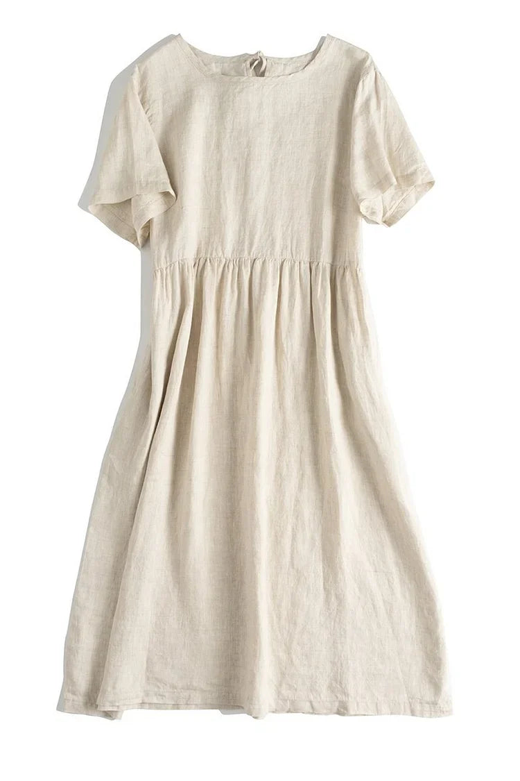 Robe Longue Femme Ample en Lin Élégante - Été Blanche - Ainara-1
