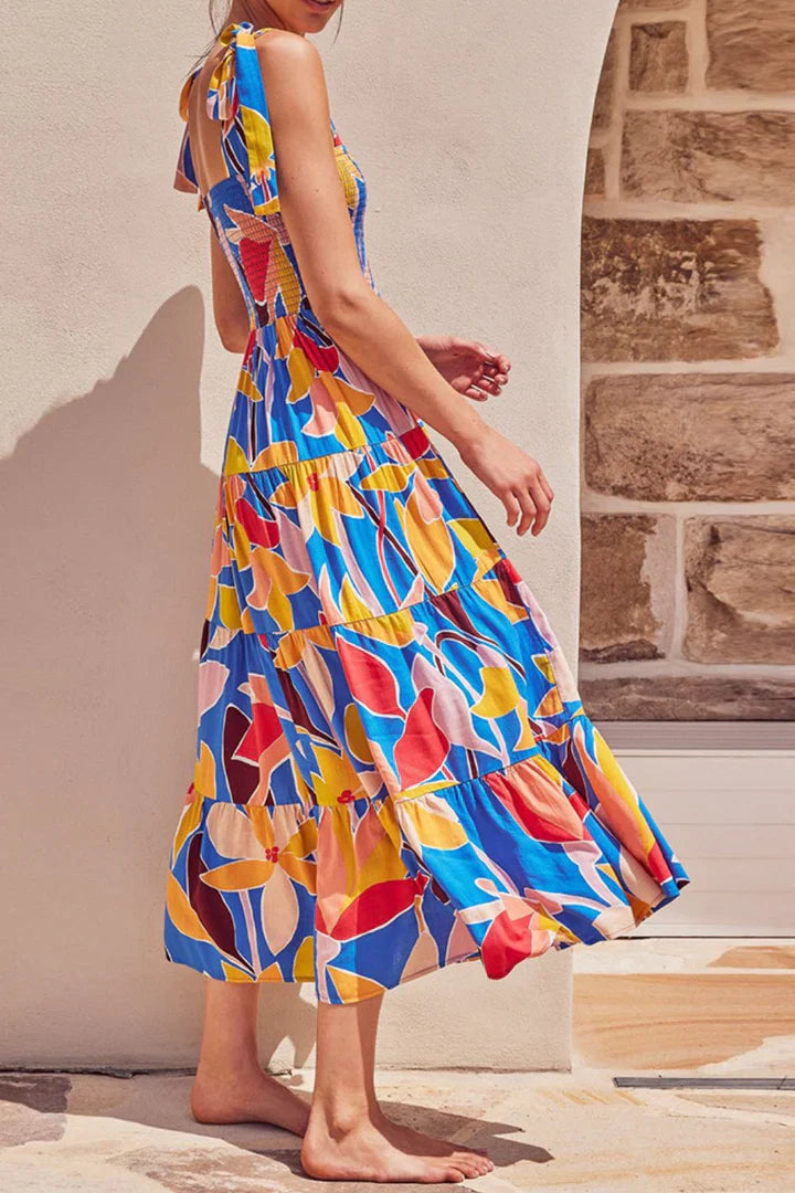 Robe Fleurie Femme Épaules Nouées Chic - Clara-3