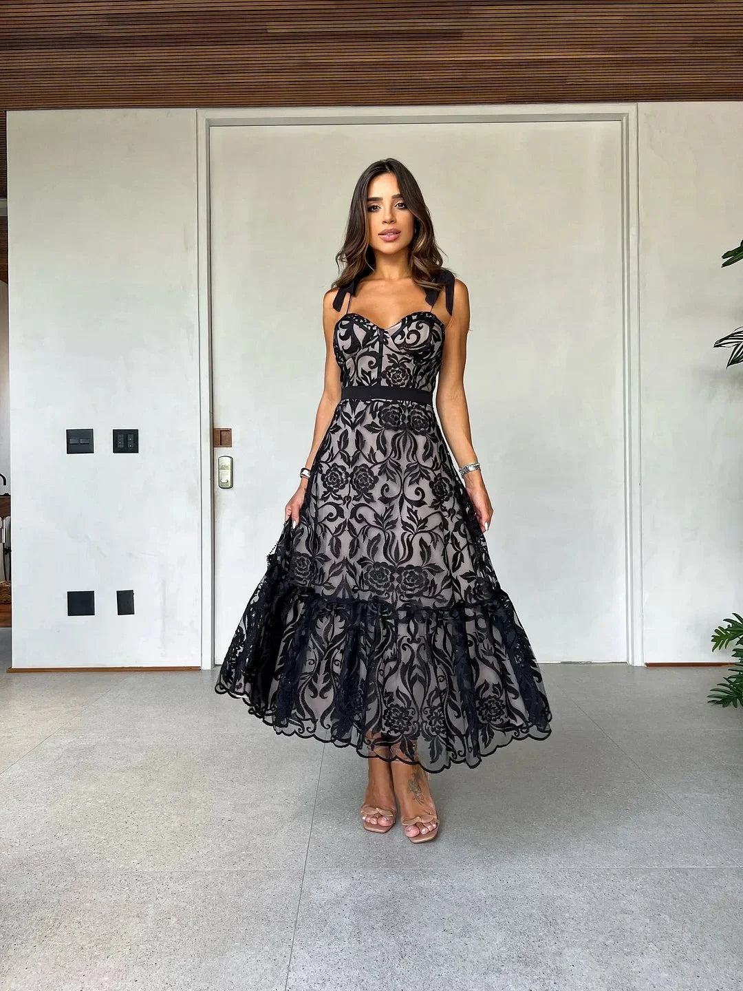 Robe Midi Femme Élégante Imprimée Sans Manches - Sophie-3