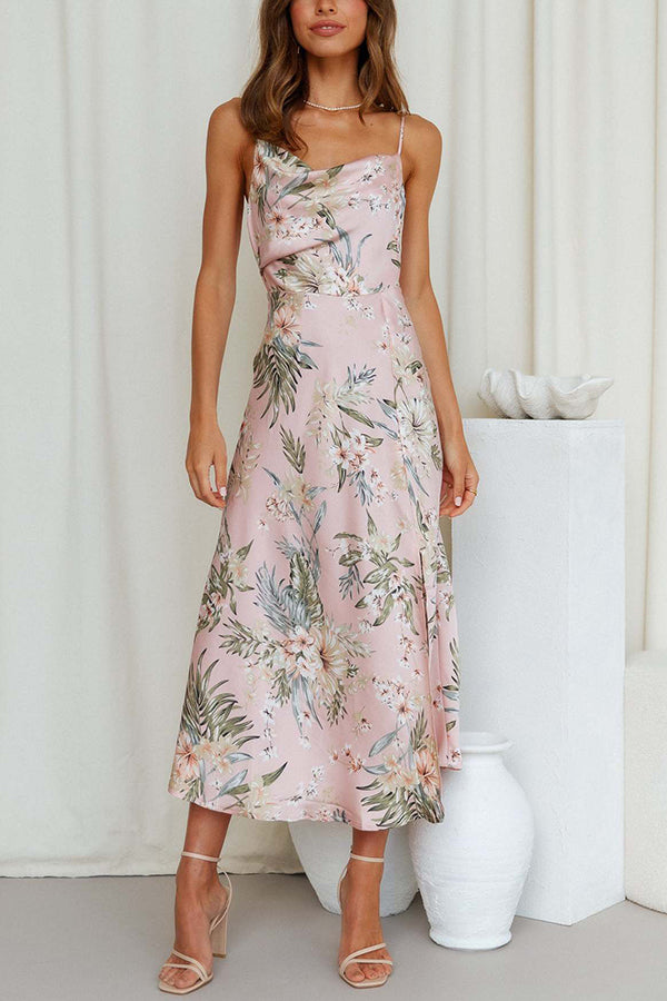 Variant image for Robe Midi Femme Satin Floral Chic Col Roulé - Yaiza-9