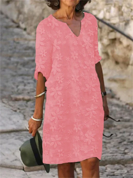 Sommerkleider mit Blumenmuster aus Baumwolle und Leinen pour femmes - Patricia