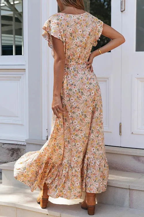 Robe Longue Femme Fleurie avec Volants et Cordon de Serrage - Lola-3