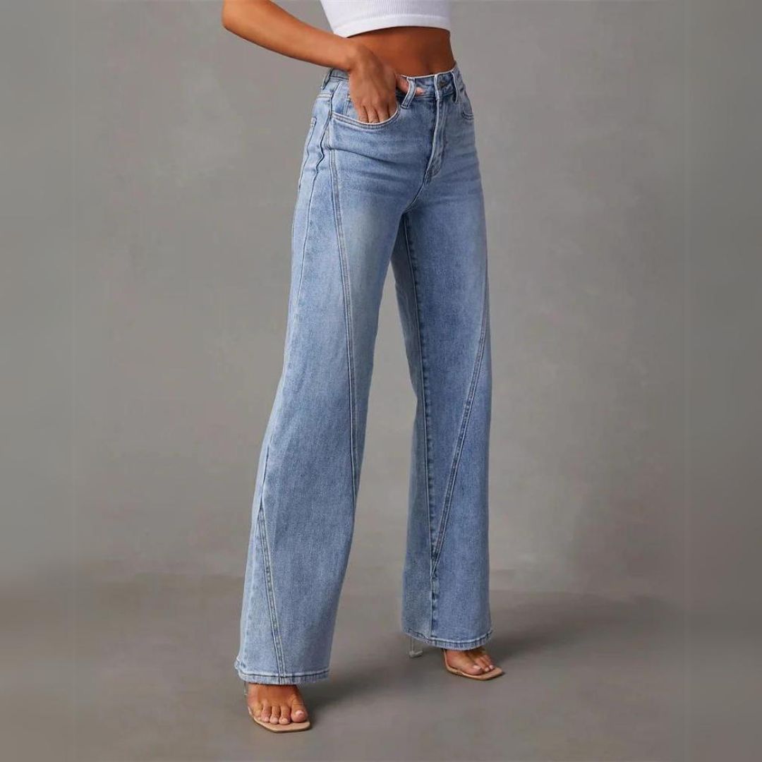 Jeans femme taille haute, coupe droite