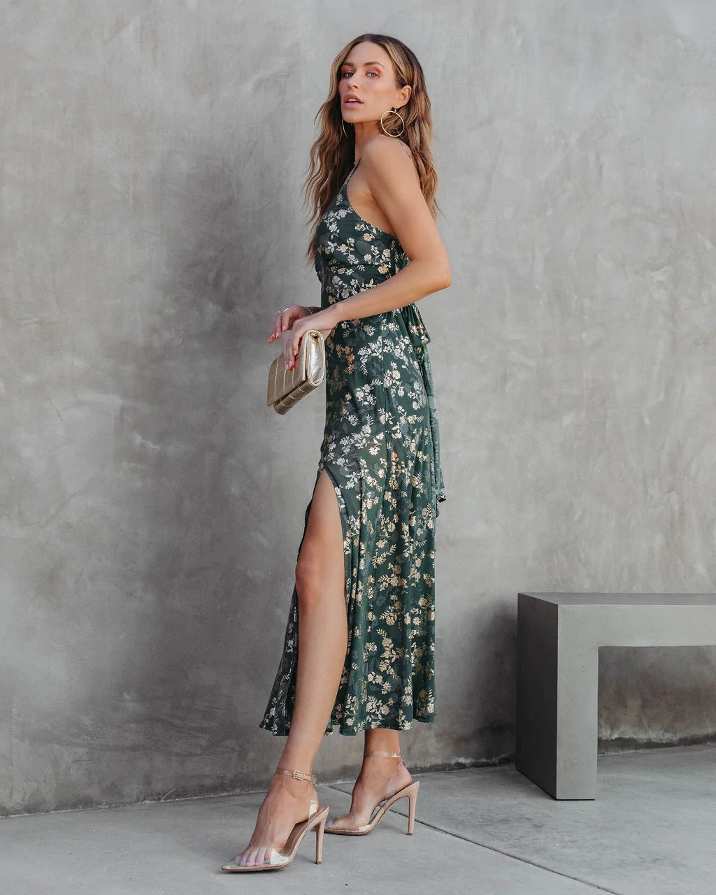 Robe Midi Femme Fleurie Chic Verte Élégante - Iliana-3