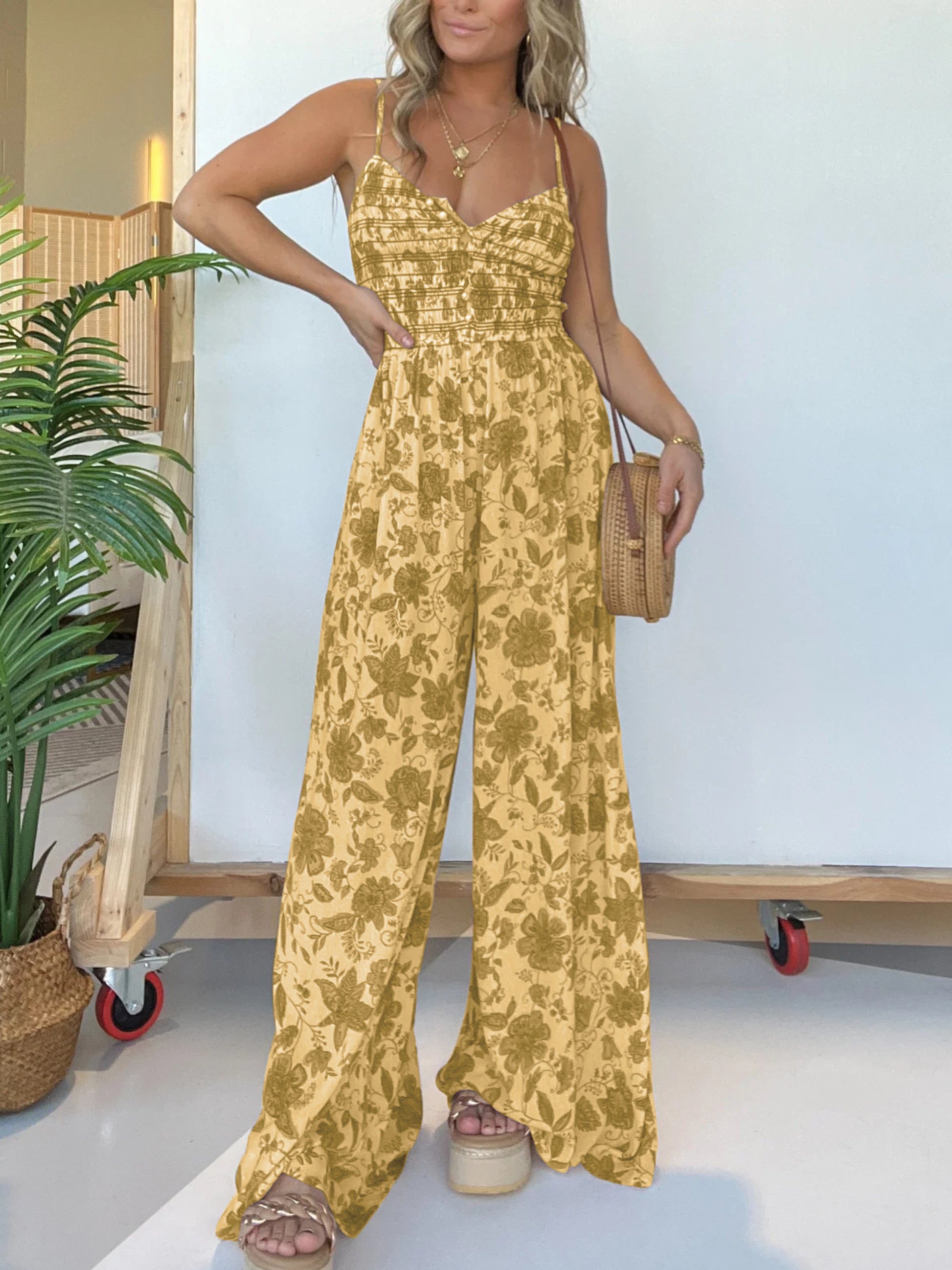 Variant image for Jumpsuit Femme Floral à Bretelles Coupe Décontractée - Clara-21