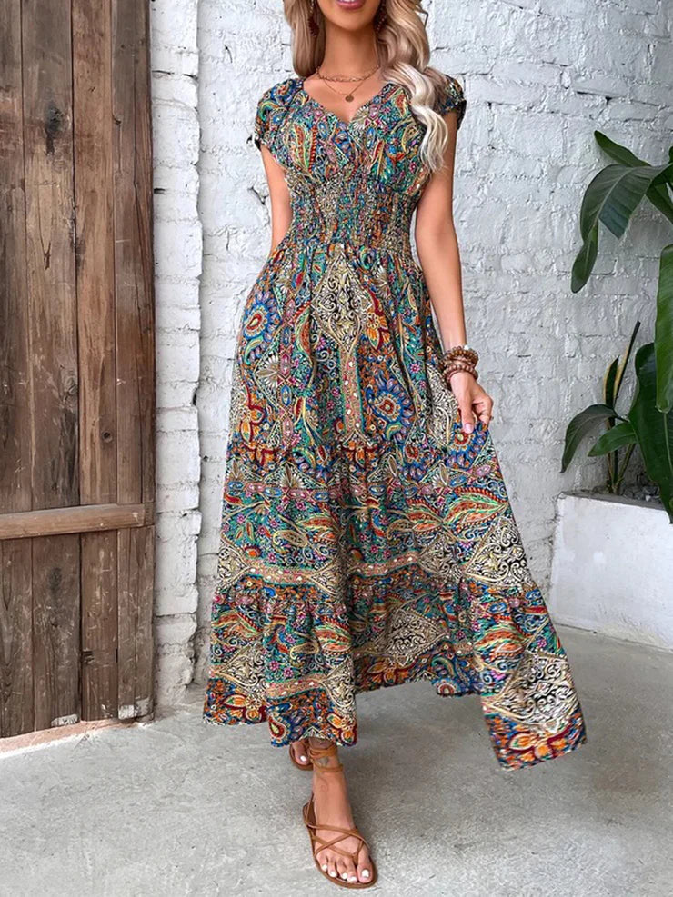 Variant image for Robe d'Été Longue Femme à Motif Cachemire Froncé Chic - Élégante-1